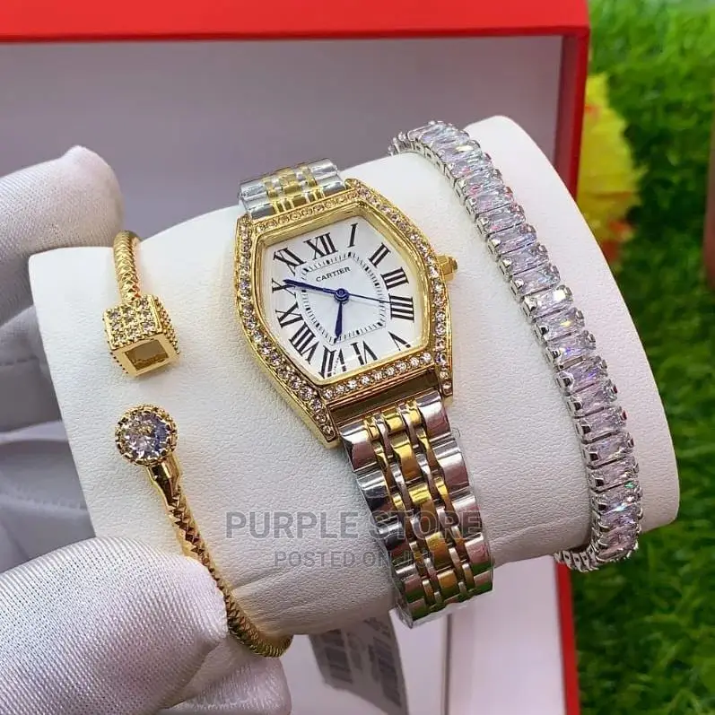 Non Tarnish Cartier Female Watch and Bracelets Set