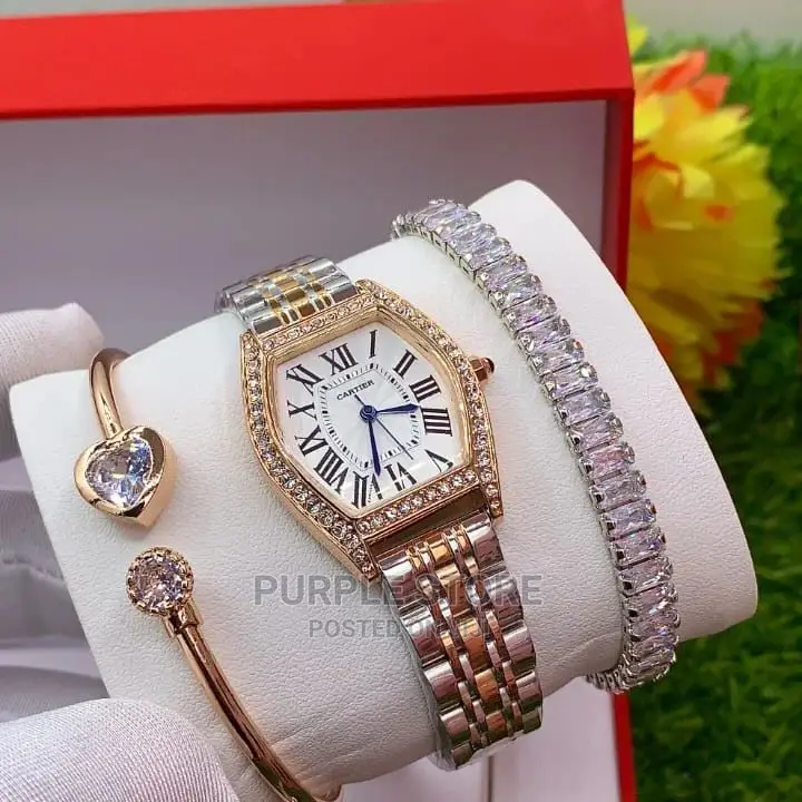 Non Tarnish Cartier Female Watch and Bracelets Set