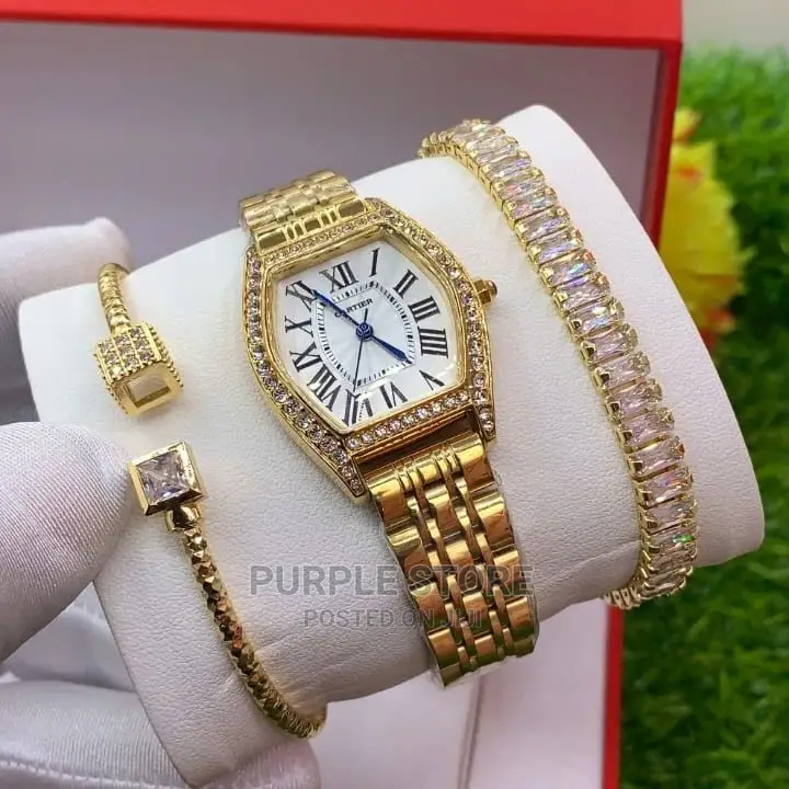 Non Tarnish Cartier Female Watch and Bracelets Set