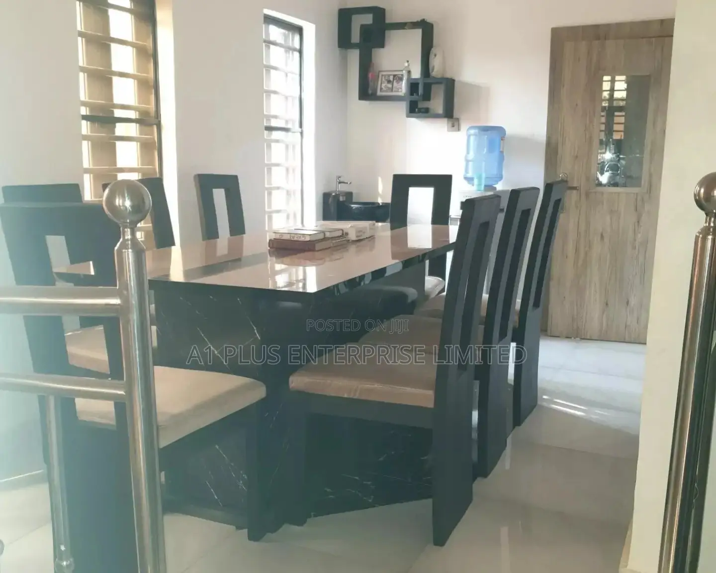 8 Seater Dining Set In Hardwood, Fabric Gloss Finish