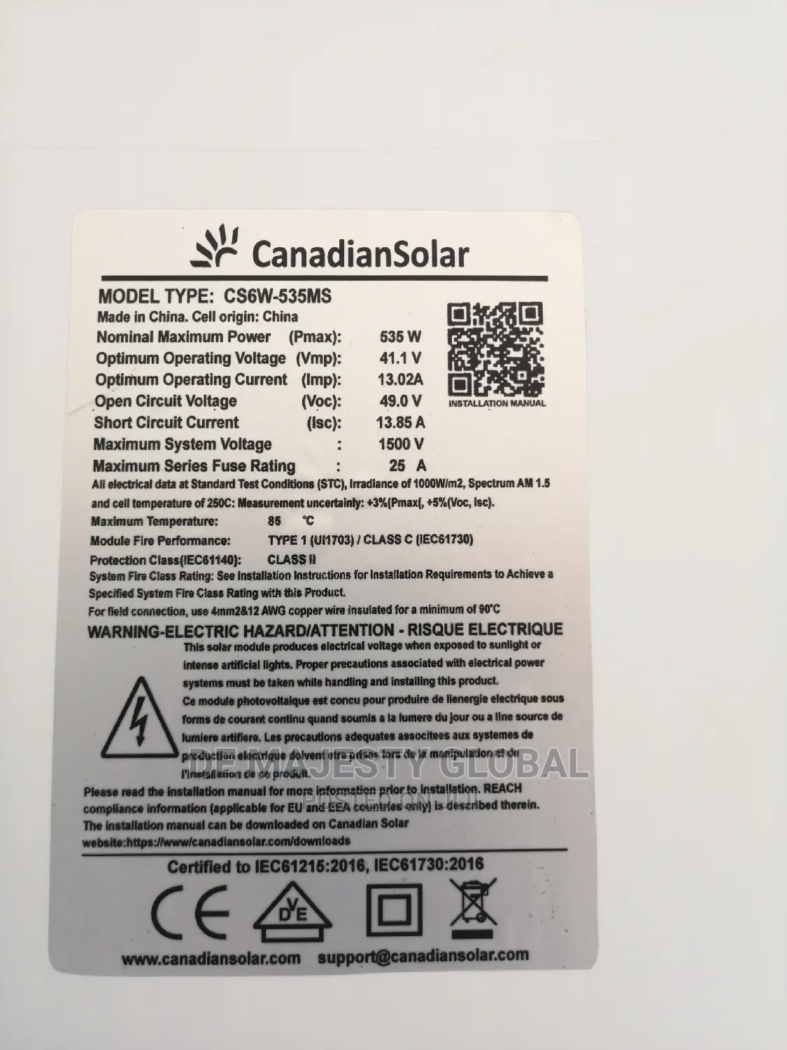 500watt 144 Cells Canadian Solar Panel