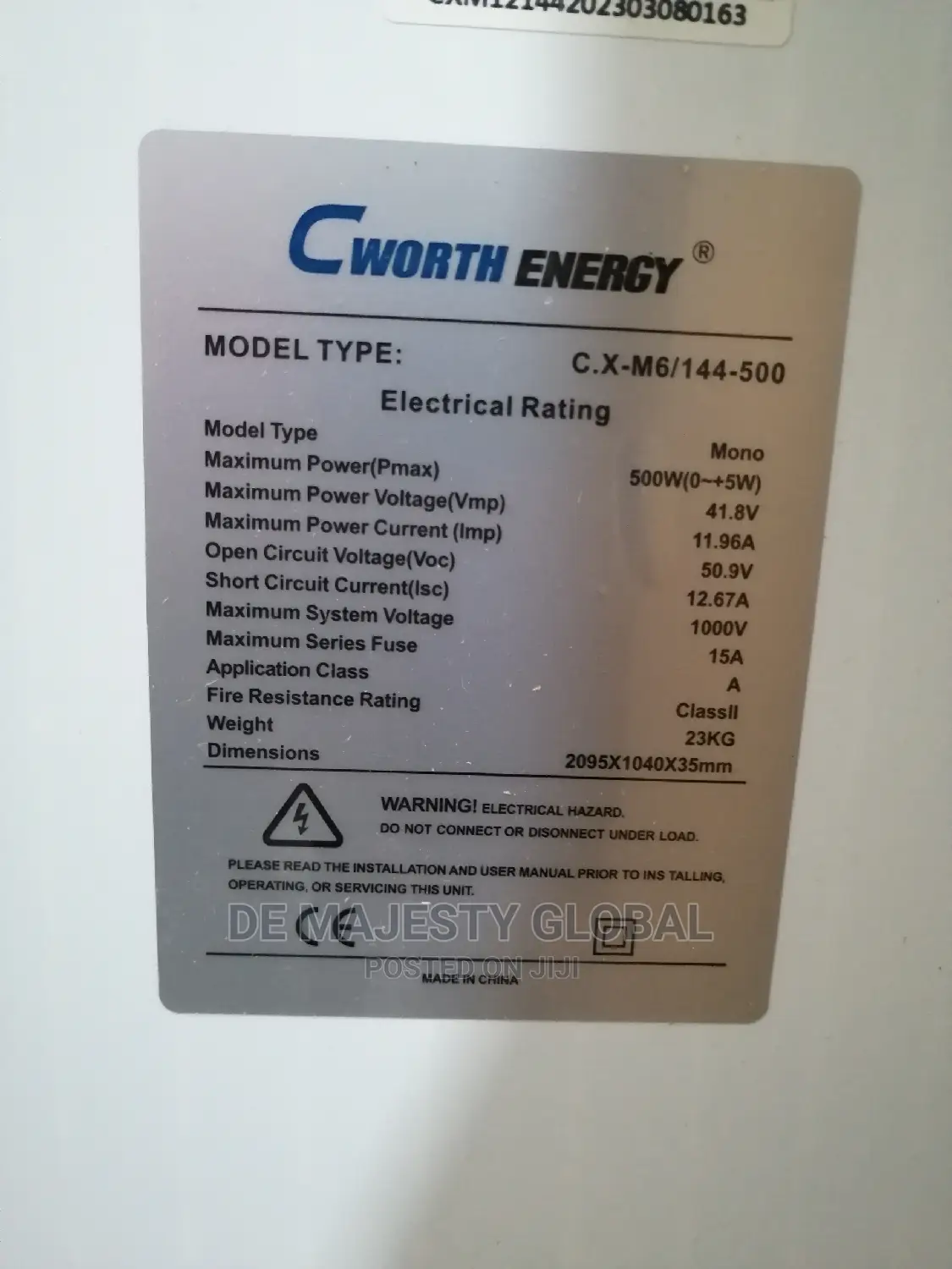 500watt 144cells Cworth Solar Panel