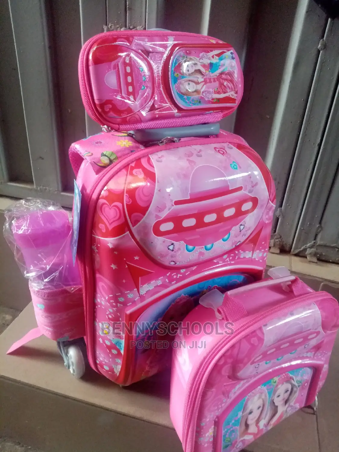 Set of 4 in 1 Kids Children Girls Barbie Trolley School Bag