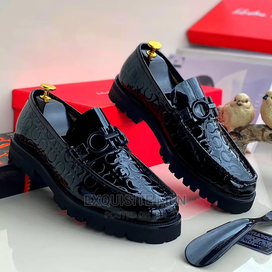 Quality Rubber Sole Faragamo Wetlooks Loafers Men's Shoe