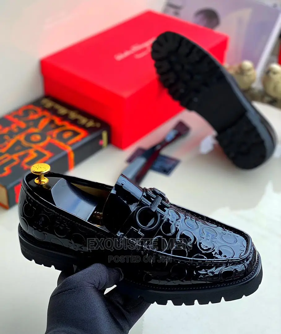 Quality Rubber Sole Faragamo Wetlooks Loafers Men's Shoe