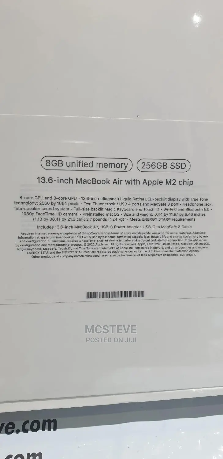 New Laptop Apple MacBook Air 2022 M2 8GB Apple M2 SSD 256GB