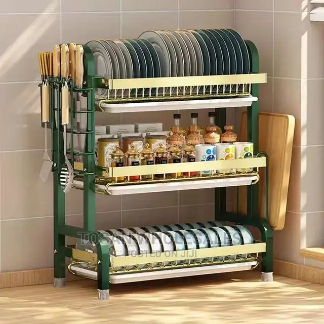 Stainless Steel 3 Tier Golden Dish Rack With Drain Board