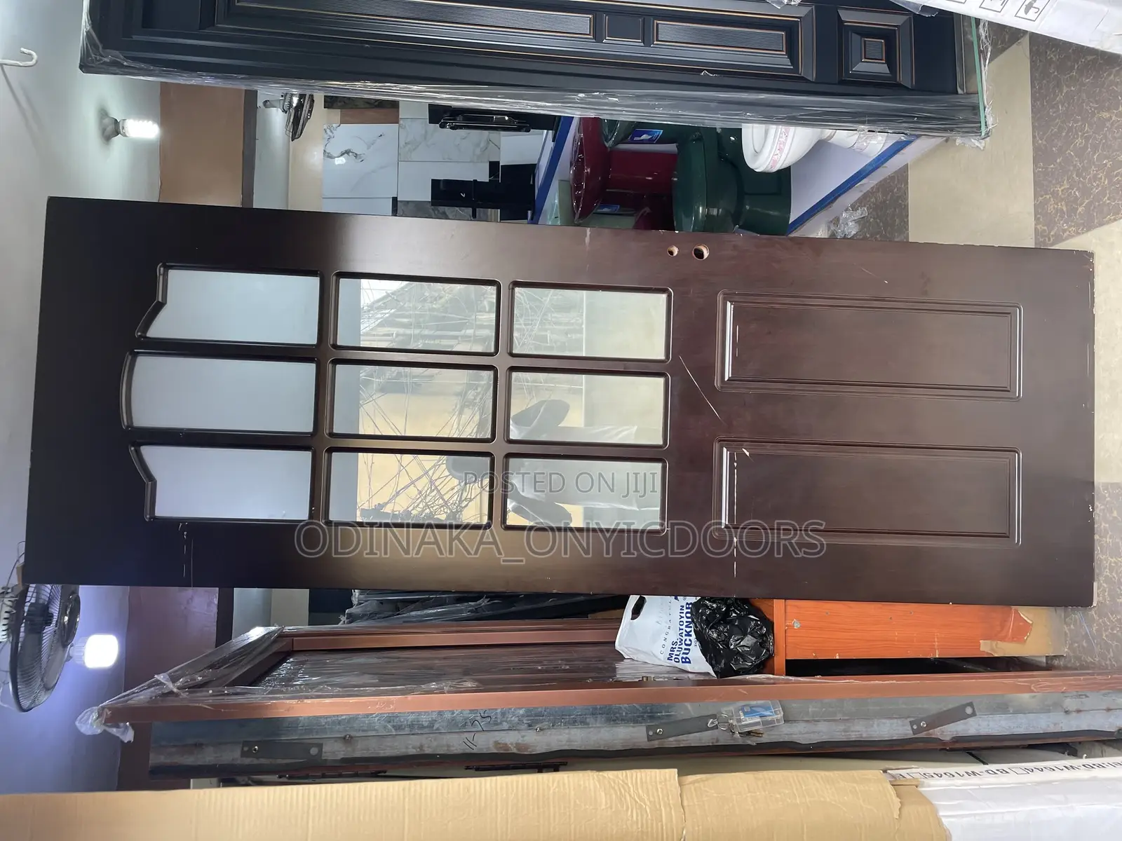 8ft by 3ft Turkey Solid Wooddoor With Glass(With Frame N Key
