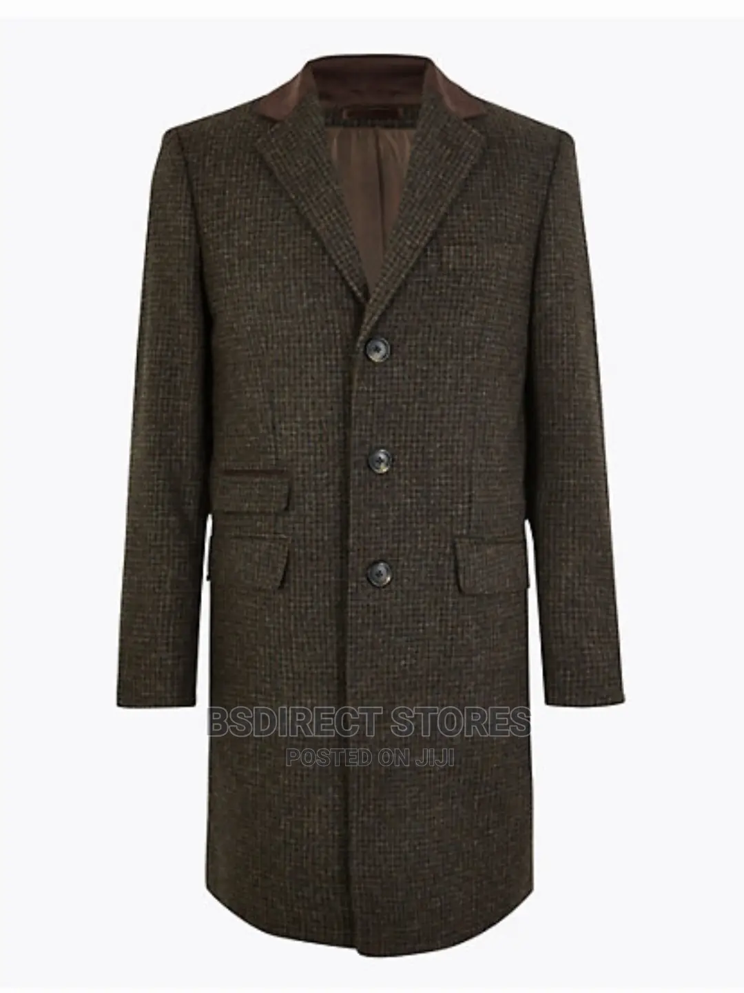 Marks and Spencer Men Luxury Pure Wool Tweed Brown Overcoat