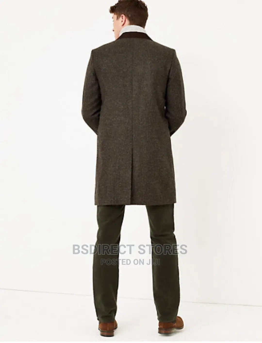 Marks and Spencer Men Luxury Pure Wool Tweed Brown Overcoat