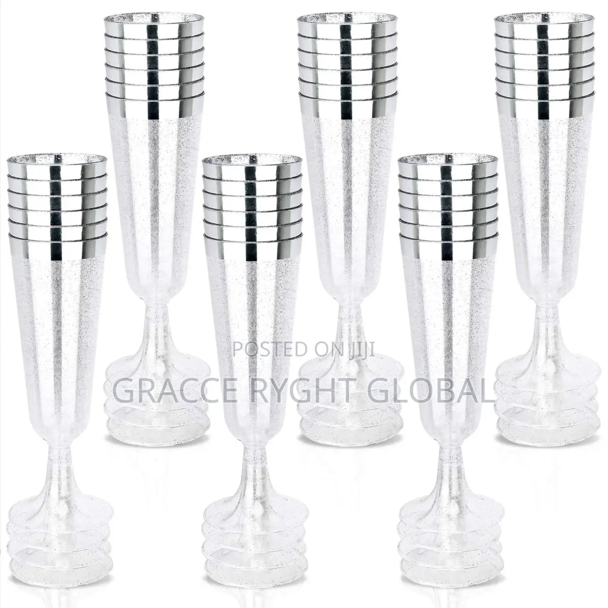 Disposable Acrylic Champagne Cup With Silver/ Gold Rim