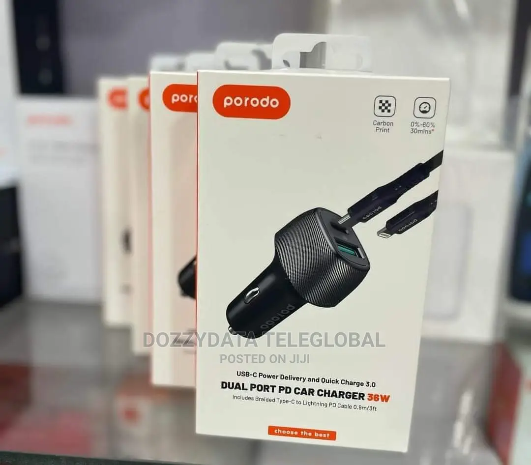 Porodo Dual Port PD Car Charger 38W Includes Braided Type-C
