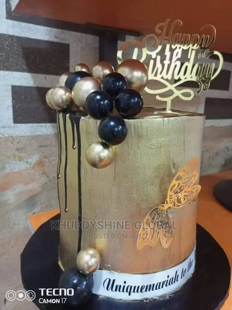 Black and Gold Glitters Birthday Cake