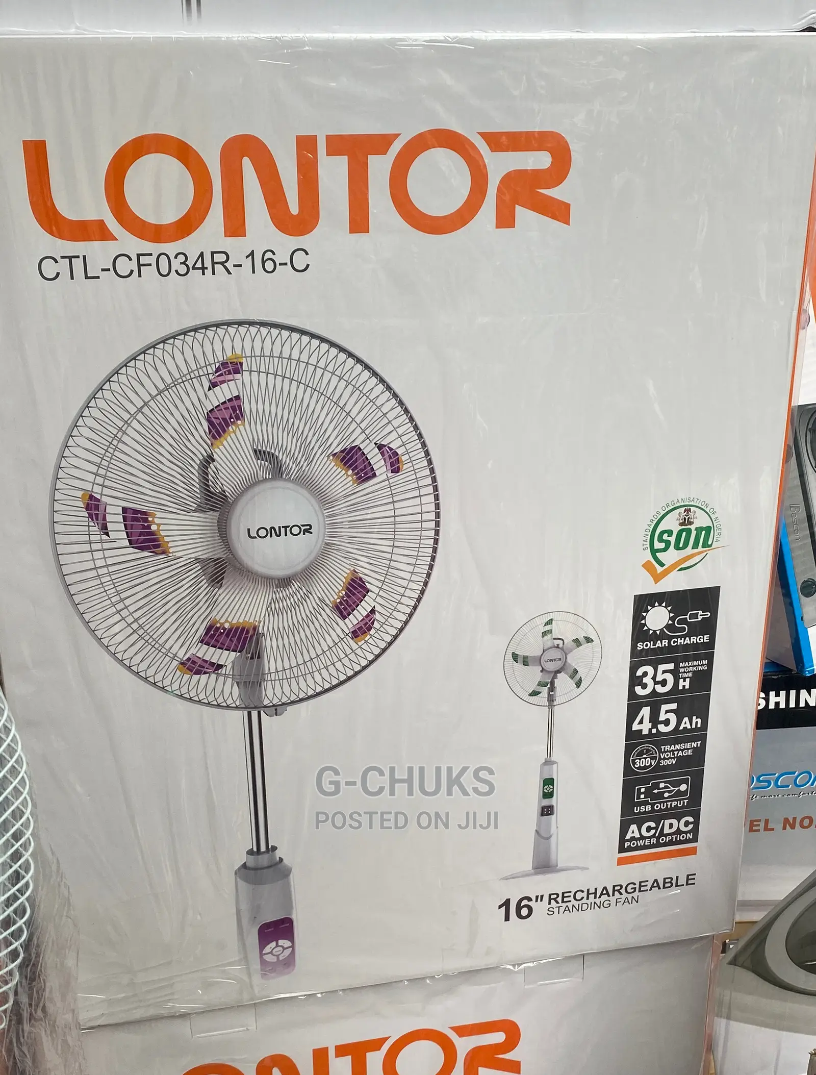 Lontor 16-Inch Rechargeable Standing Fan White CTL-CF034-16C