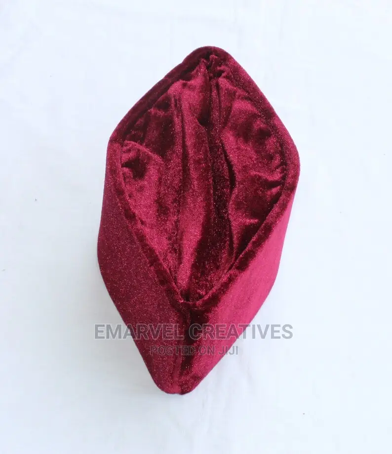 Muslim Men Velvet Red Kufi Hat Traditional Cap