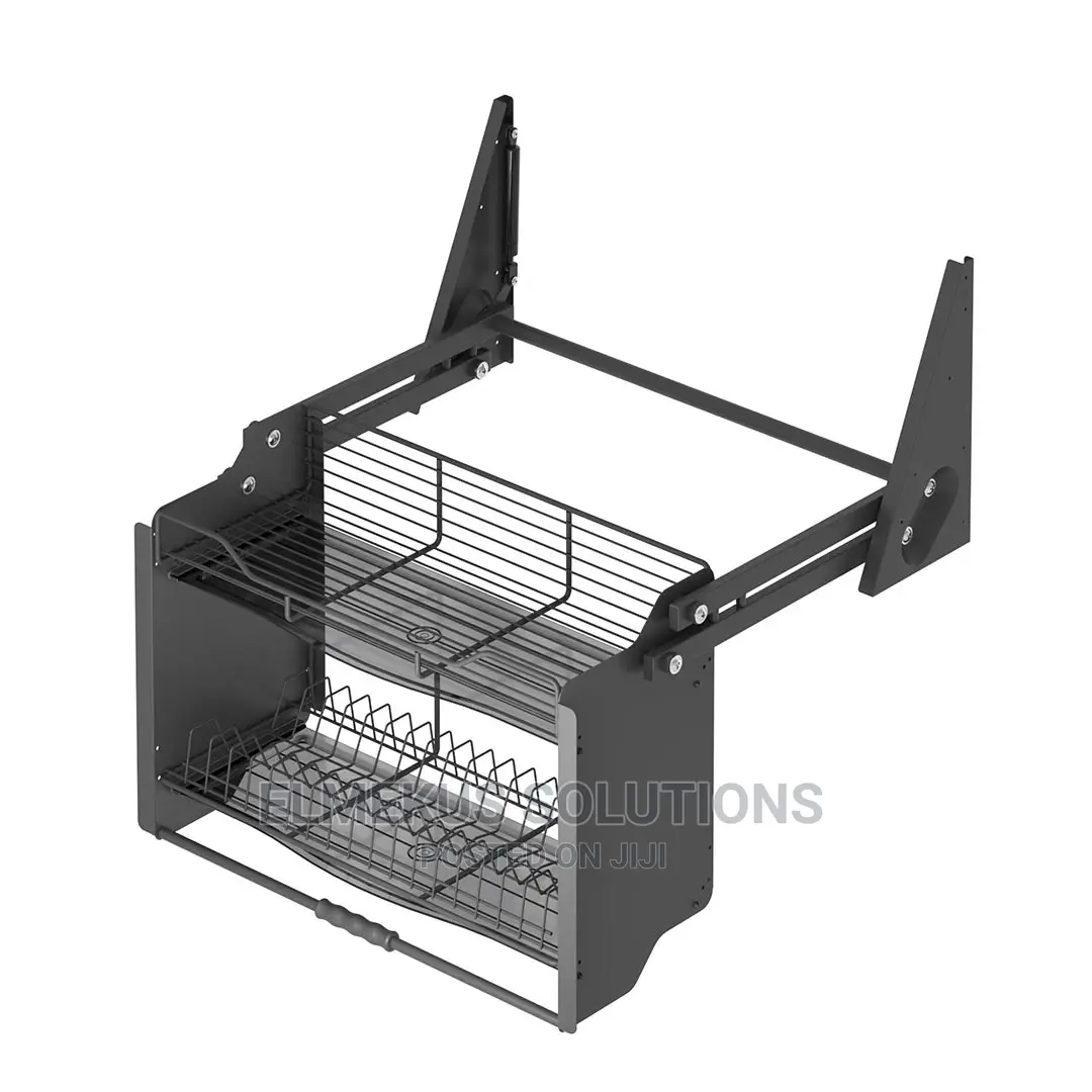 90cm Hydraulic Pulldown Plate Rack (Anthracite Black)-Starax Turkey