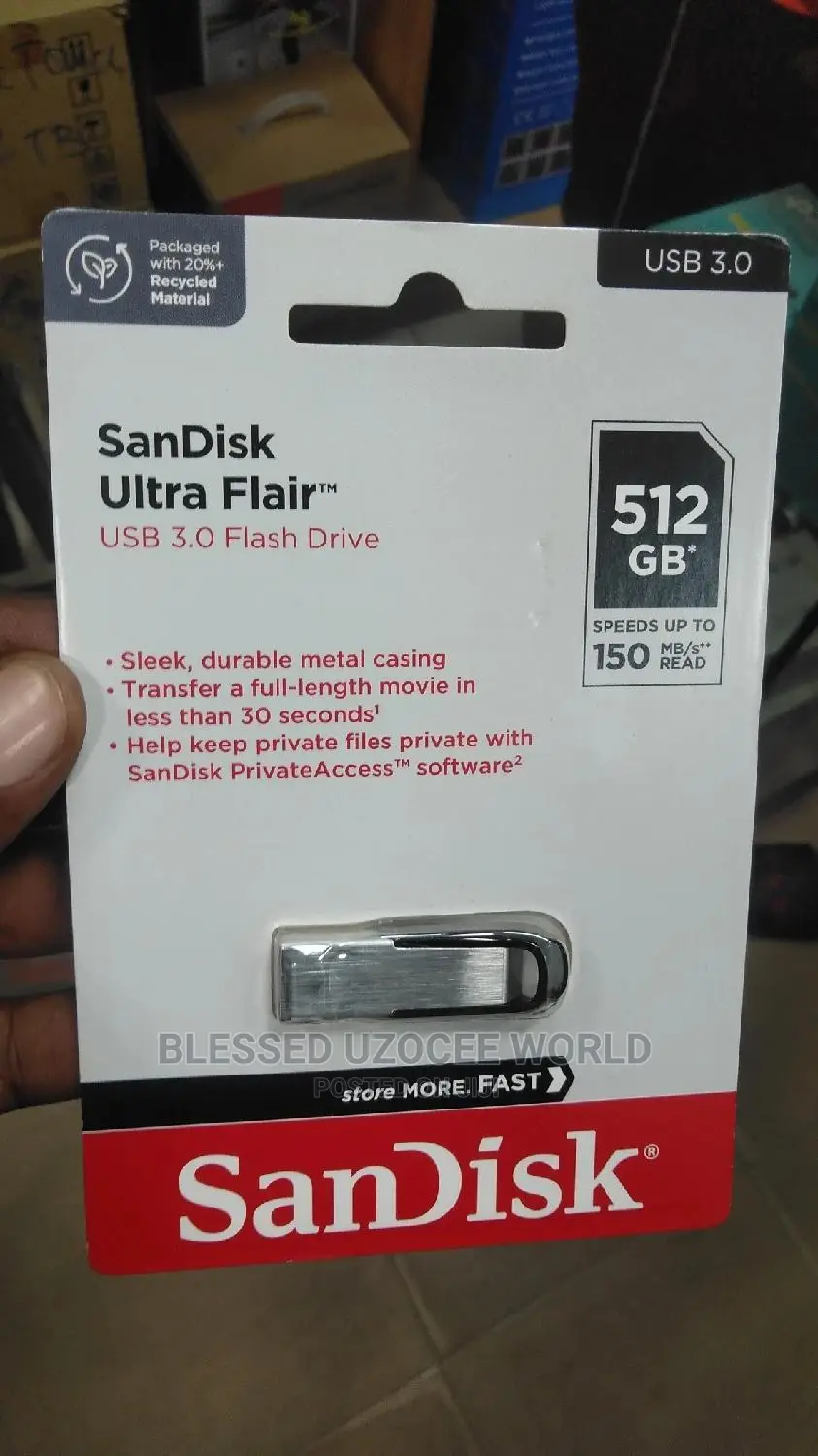 512gb 3.0 Sandisk Ultra Flair Metal Flash Drive 150mb/Sspeed