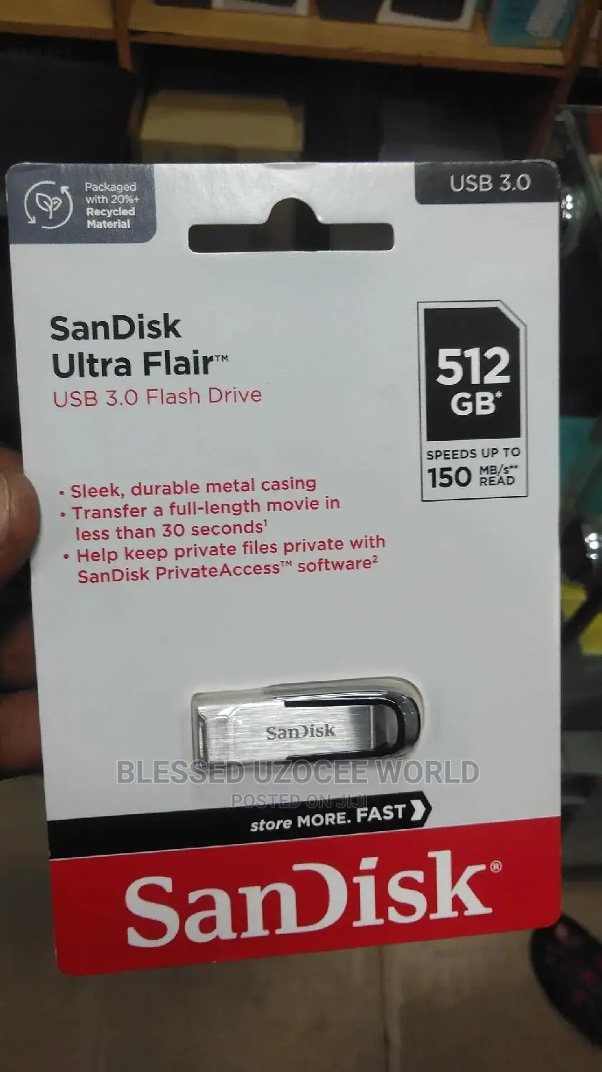 512gb 3.0 Sandisk Ultra Flair Metal Flash Drive 150mb/Sspeed