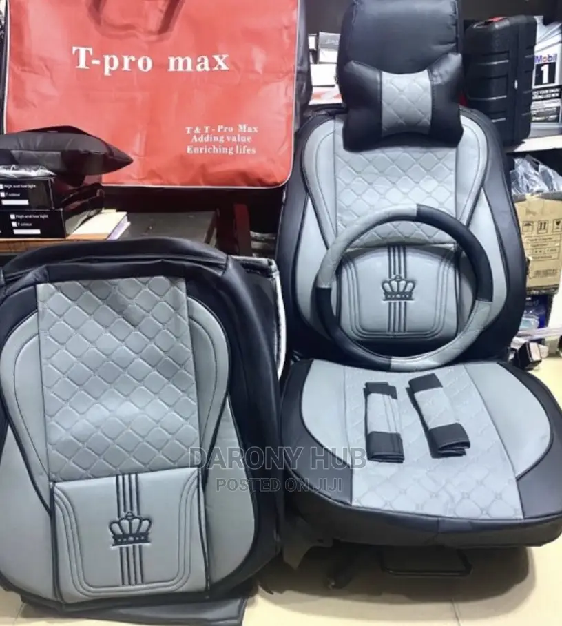 Black and Ash Leather Car Seat-Cover