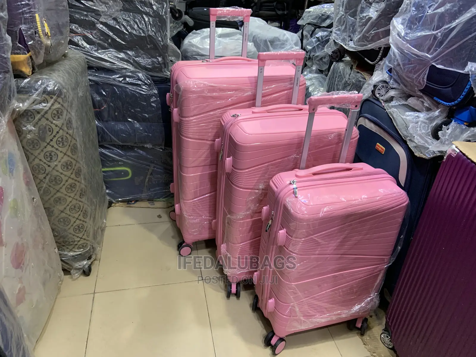 Set of Pink Quality Unbreakable Rubberplastic Travelluggage