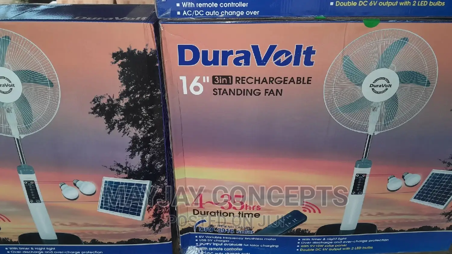 3-in-1 Duravolt Rechargeable Solar Standing Fan