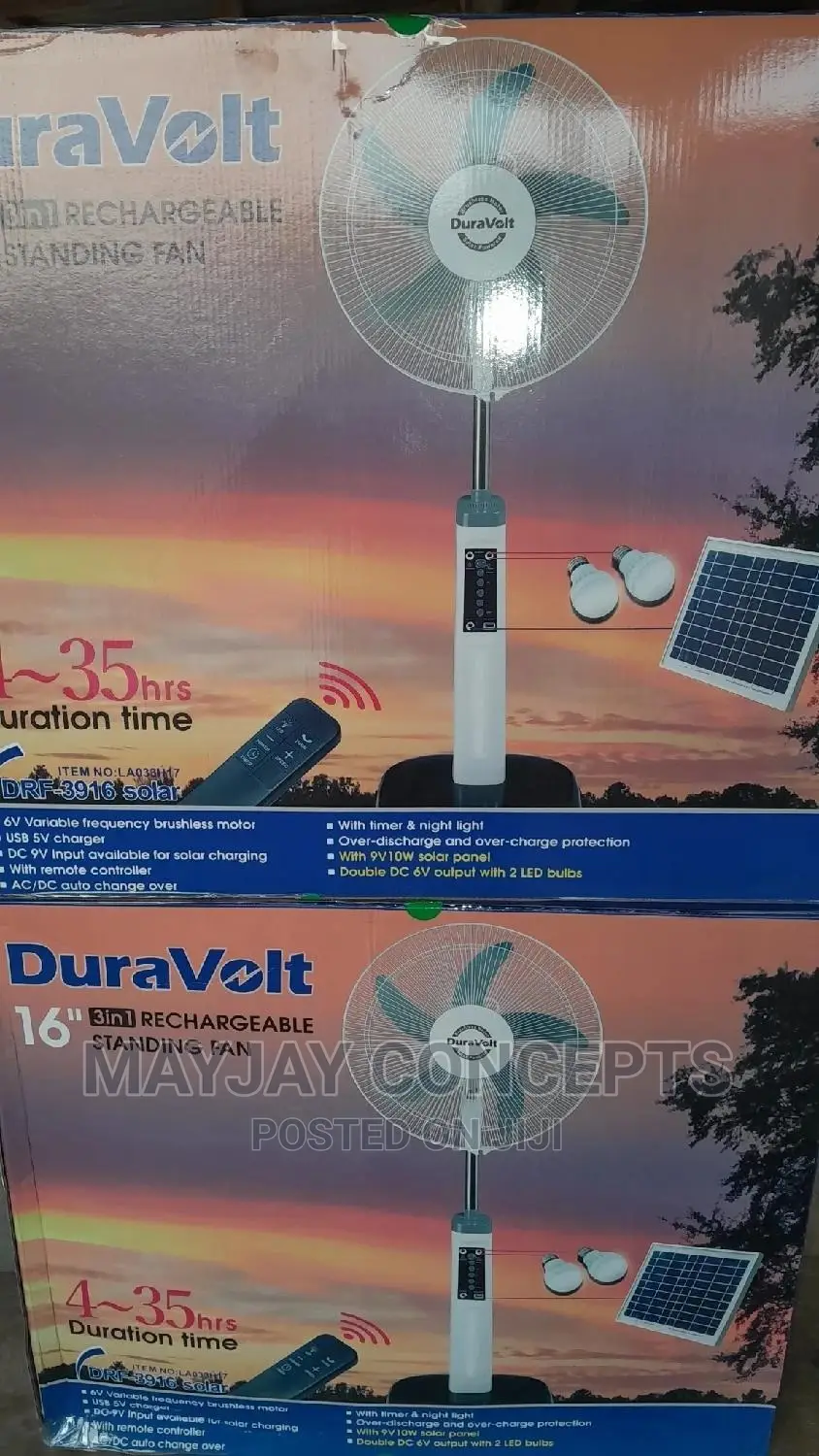 3-in-1 Duravolt Rechargeable Solar Standing Fan