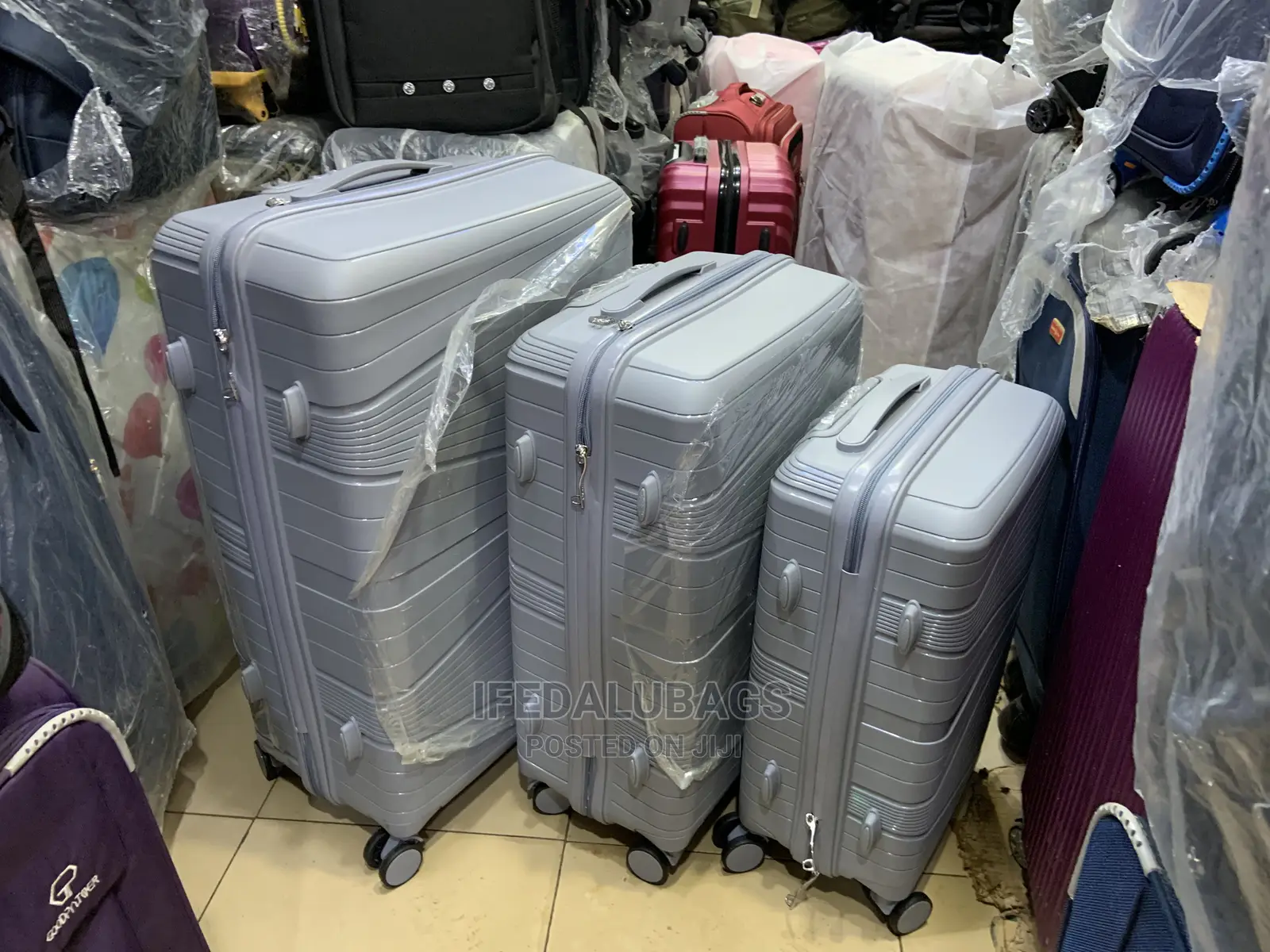 Set of Grey Quality Unbreakable Rubber Travel Luggage