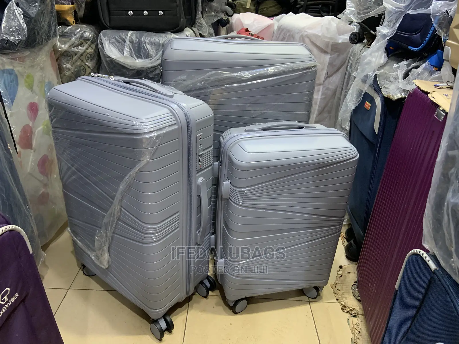 Set of Grey Quality Unbreakable Rubber Travel Luggage