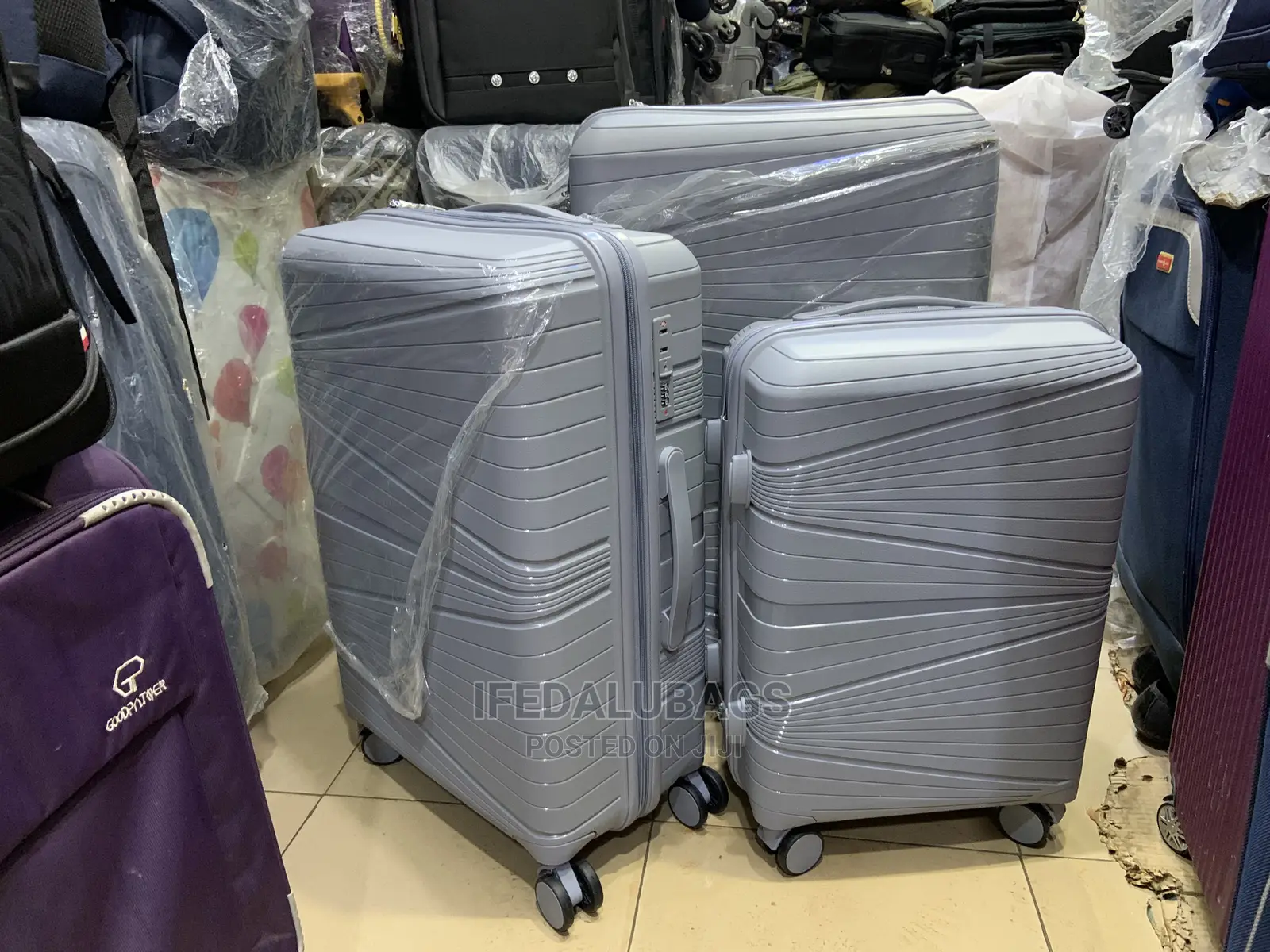 Set of Grey Quality Unbreakable Rubber Travel Luggage