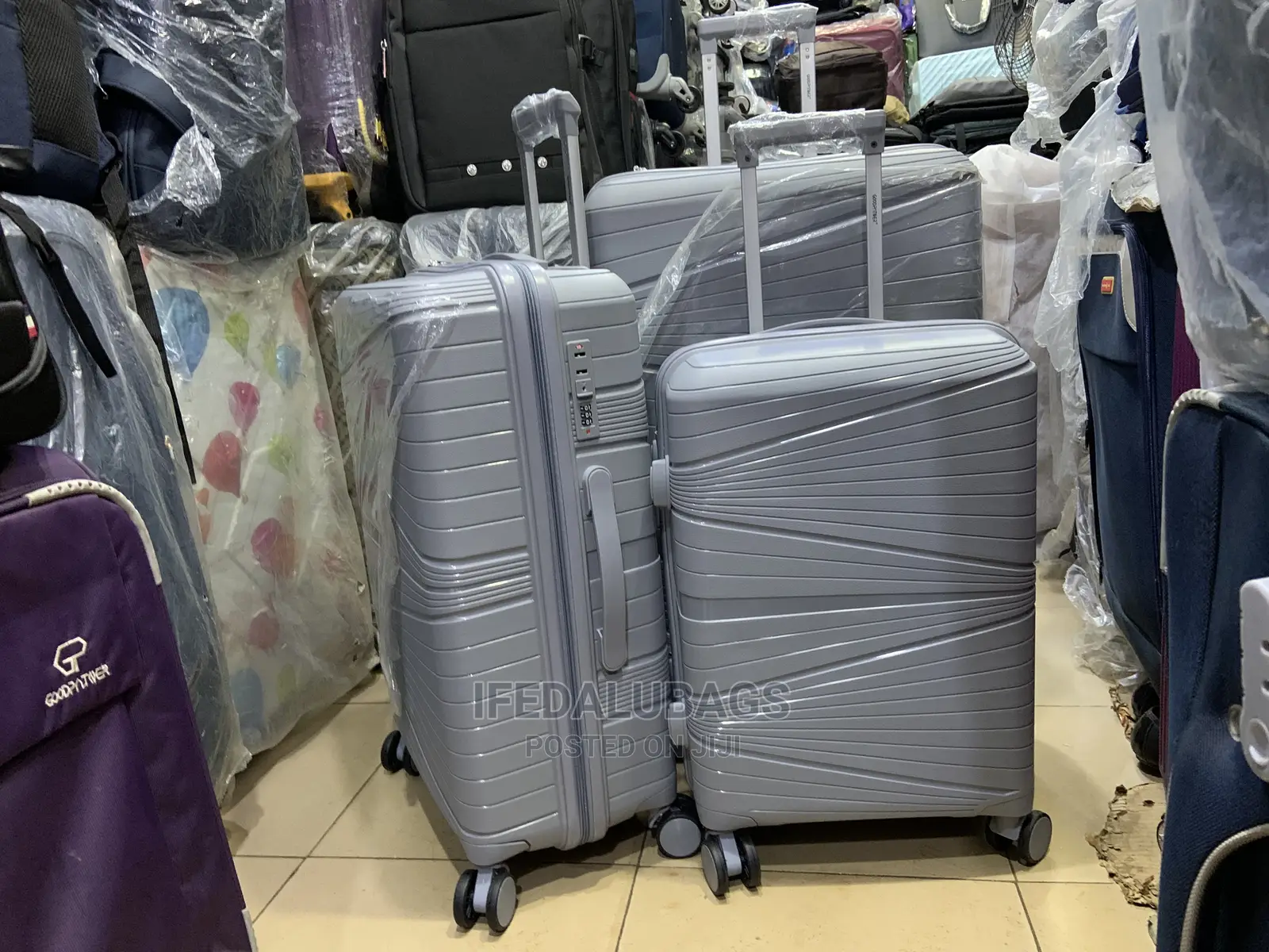 Set of Grey Quality Unbreakable Rubber Travel Luggage