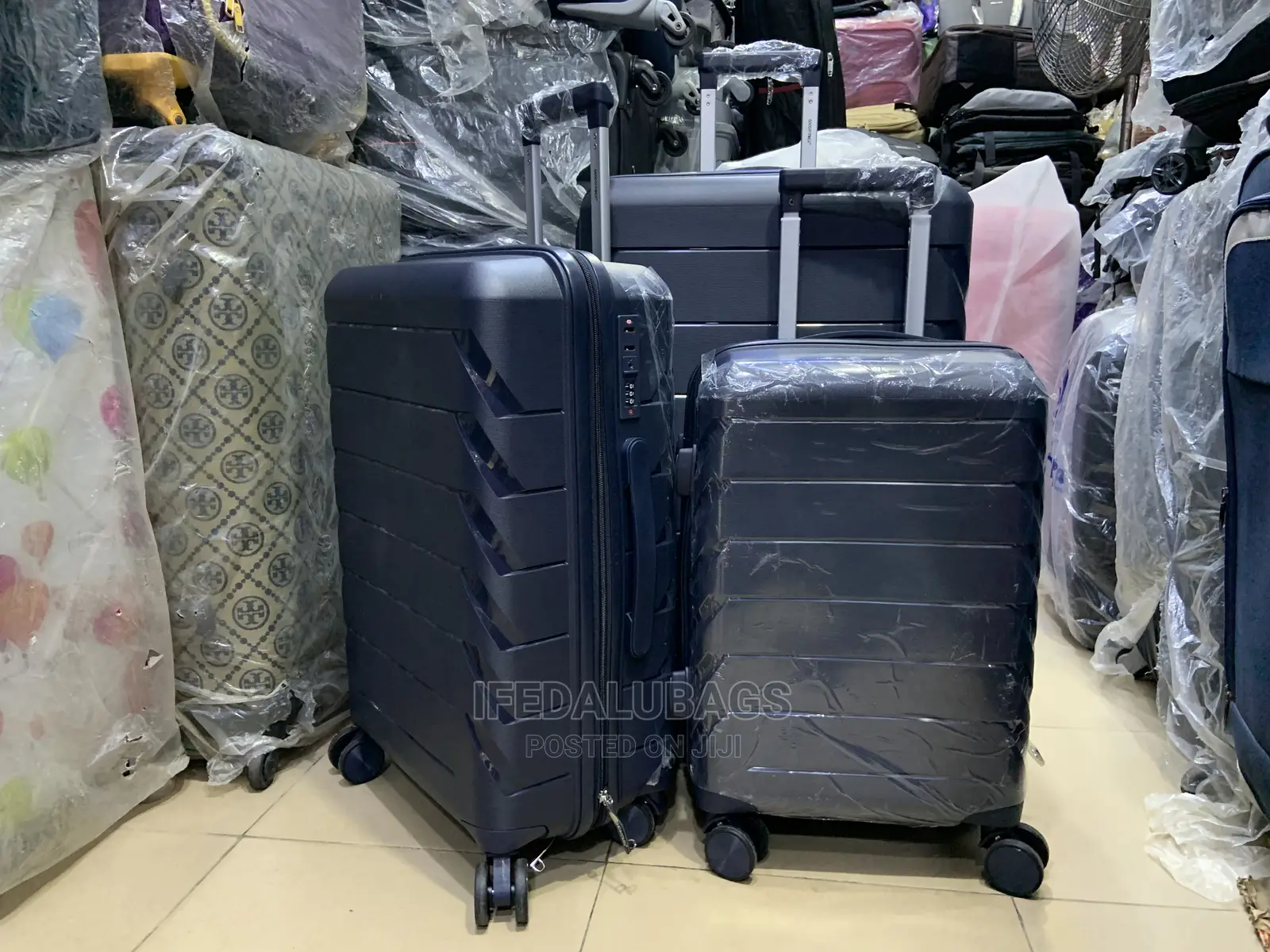 Set of Dark Blue Quality Unbreakable Rubber Travel Luggage