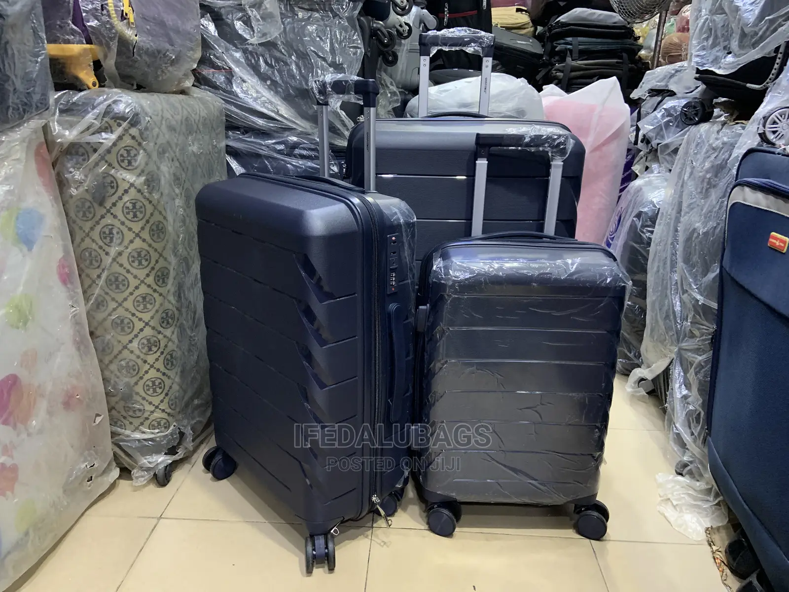 Set of Dark Blue Quality Unbreakable Rubber Travel Luggage