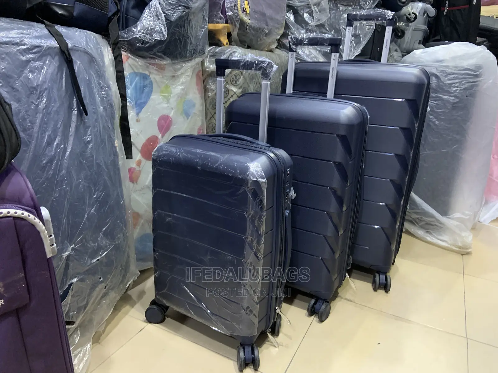 Set of Dark Blue Quality Unbreakable Rubber Travel Luggage
