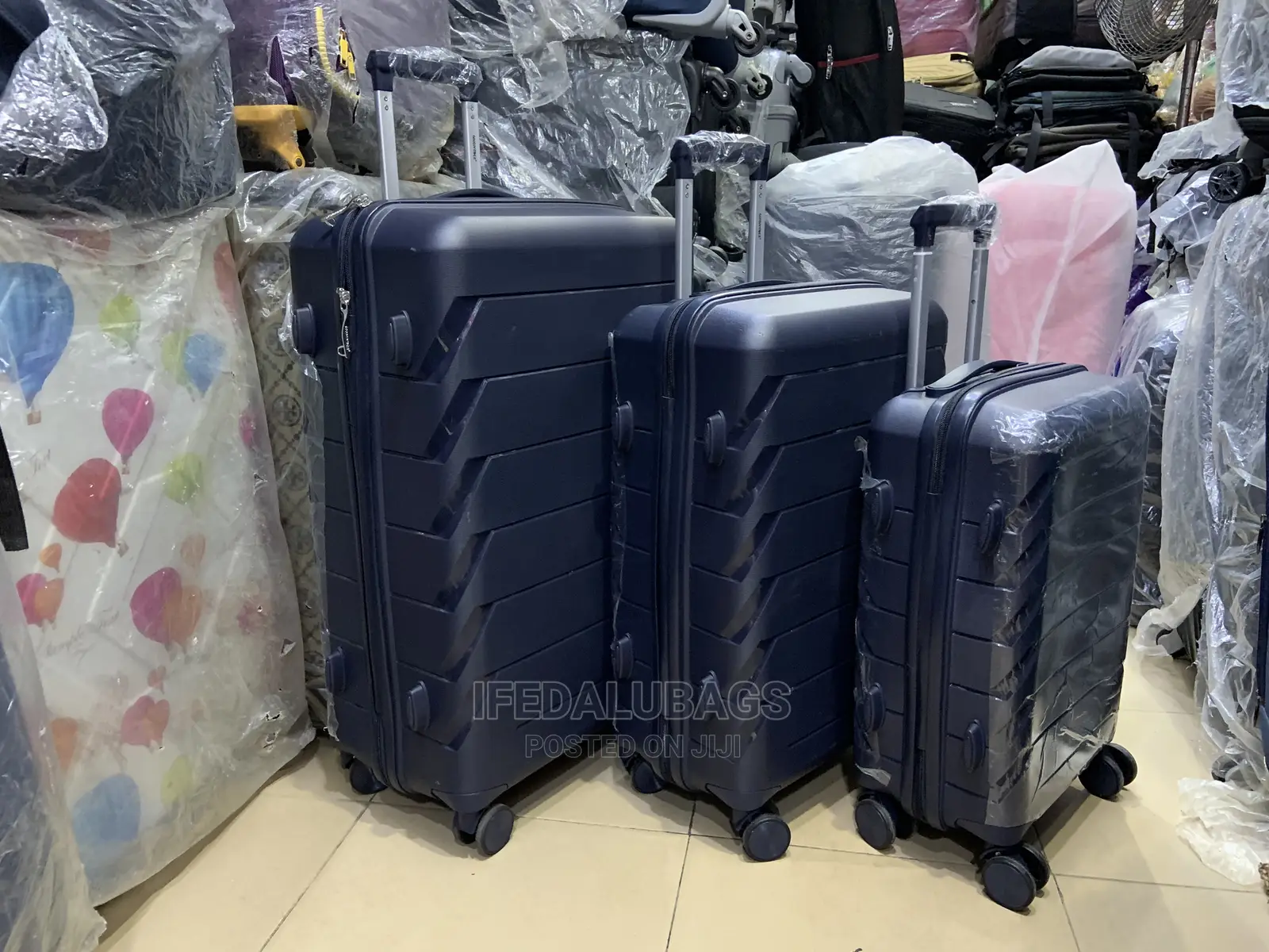 Set of Dark Blue Quality Unbreakable Rubber Travel Luggage