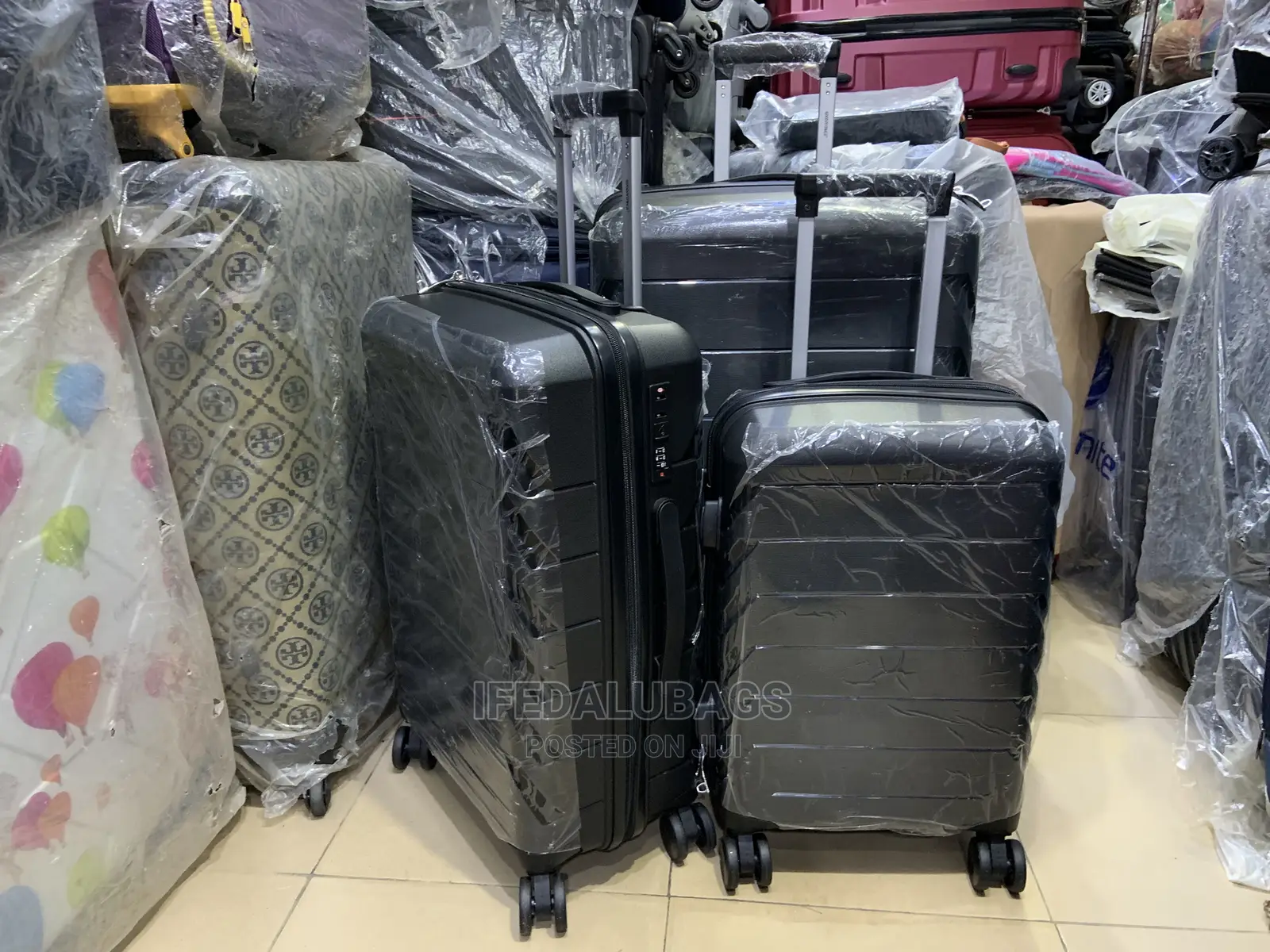 Set of Quality Unbreakable Black Rubber Travel Luggage