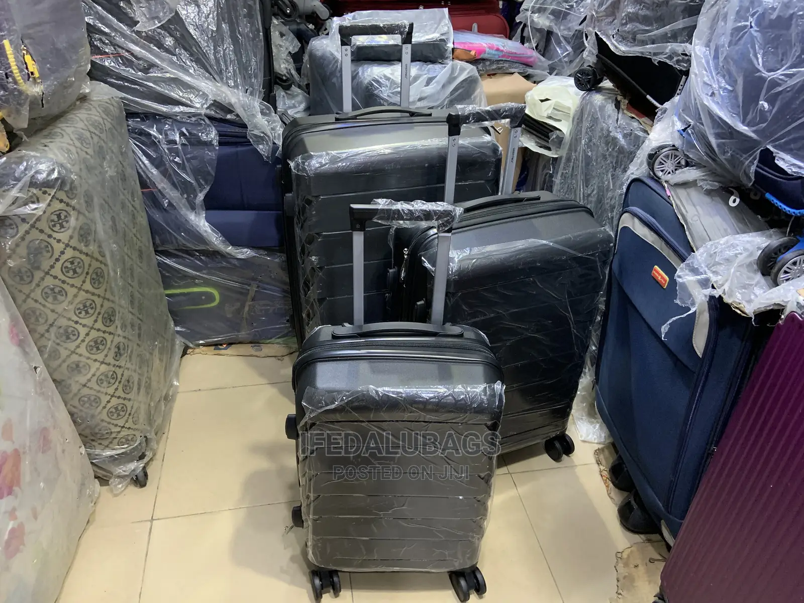 Set of Quality Unbreakable Black Rubber Travel Luggage
