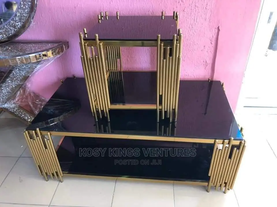 Royal Glass Top Center Table With Two Side Stools