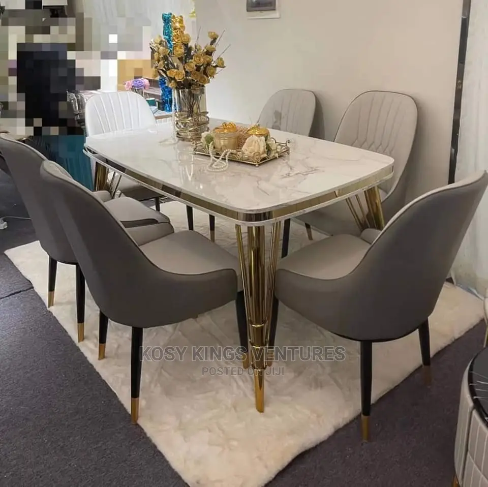New High Quality Dining Table With Six Leather Seats