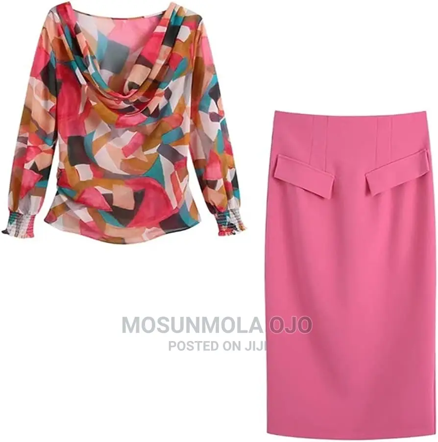 Sexy Long Sleeve V-neck Top High Waist Skirt Outfit Set