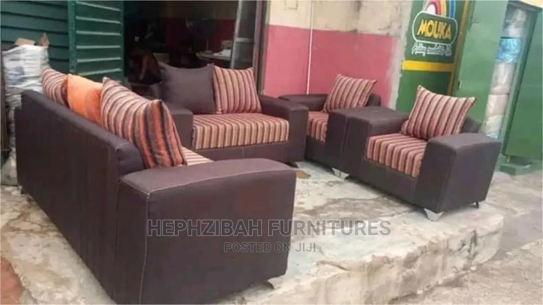 7 Seater Brown and Orange Stripe Sofa
