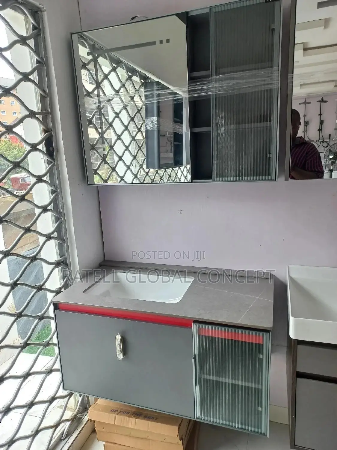 Cabinet Wash Basin With Storage Shelf Sensor Led Mirror