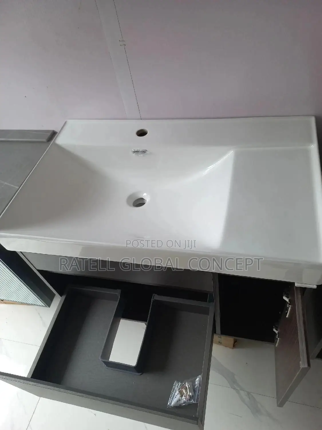 Cabinet Wash Basin With Storage Shelf Sensor Led Mirror