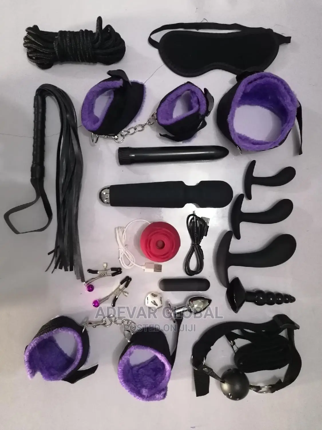 17 Pieces BDSM Kit Bondage Set + Wand Rose Sucker Bullet Vibrator