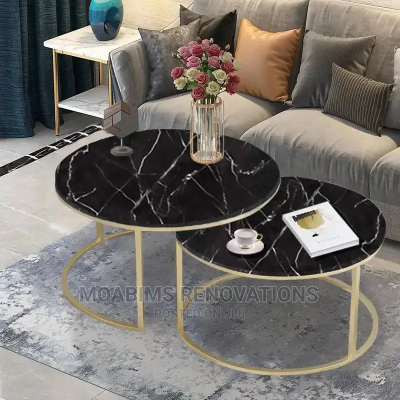 2in1 Wooden Center Table Marble Imitation