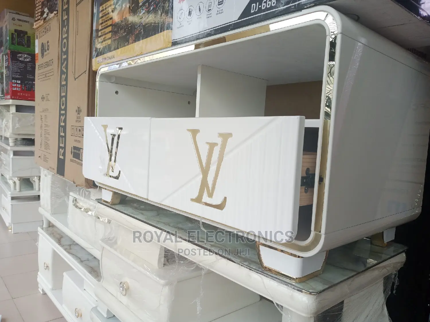 Brand New White Lv Center Table With Double Drawer