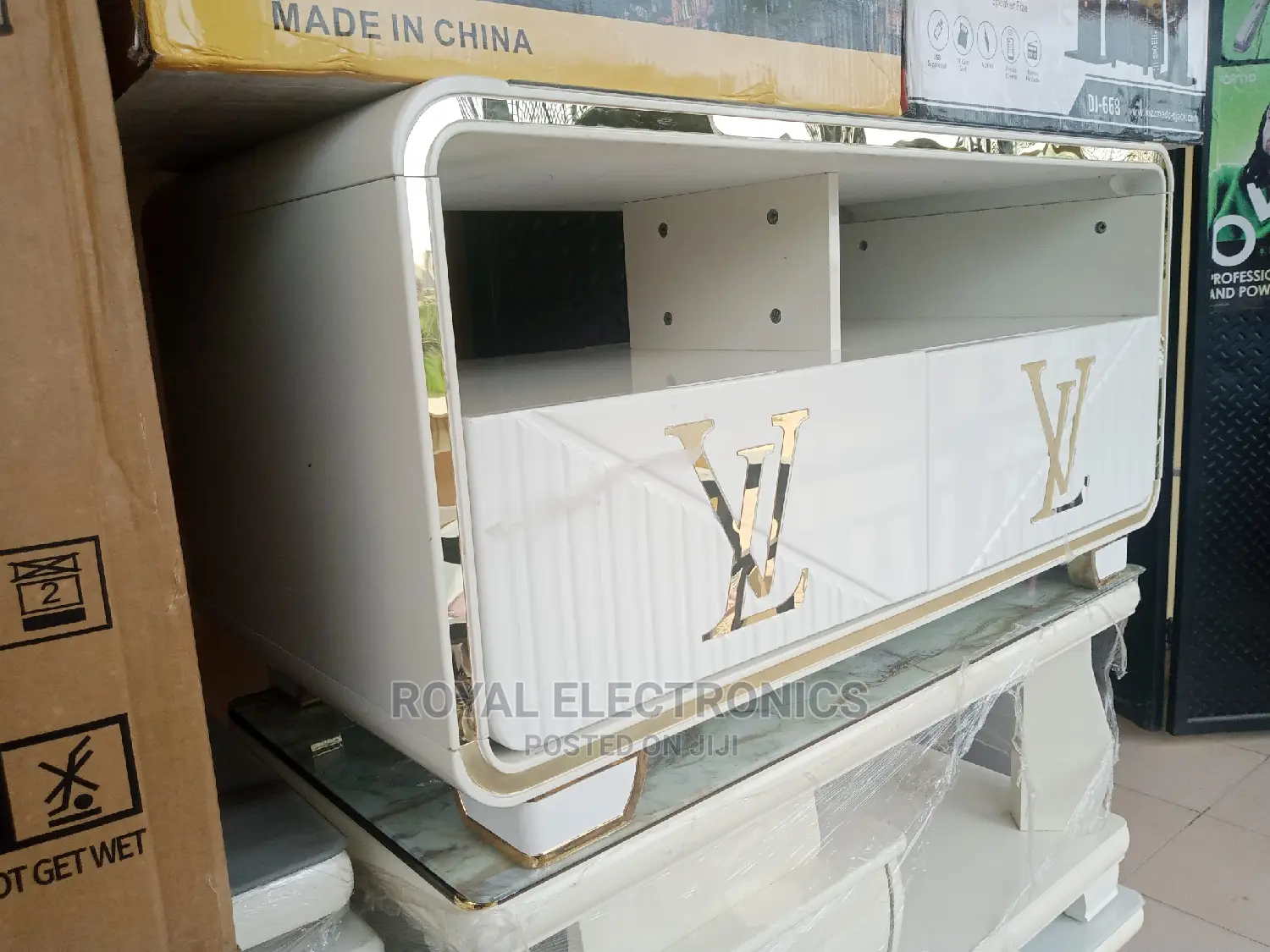 Premium Quality White Lv Center Table With Double Drawer