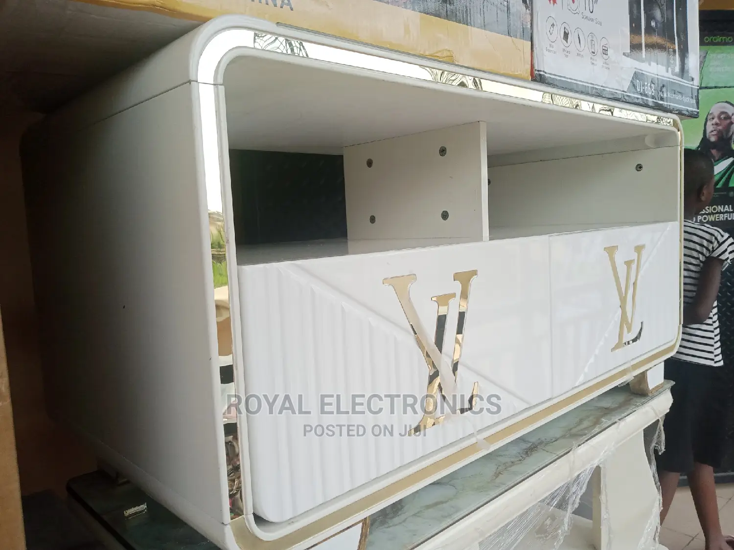 Premium Quality White Lv Center Table With Double Drawer