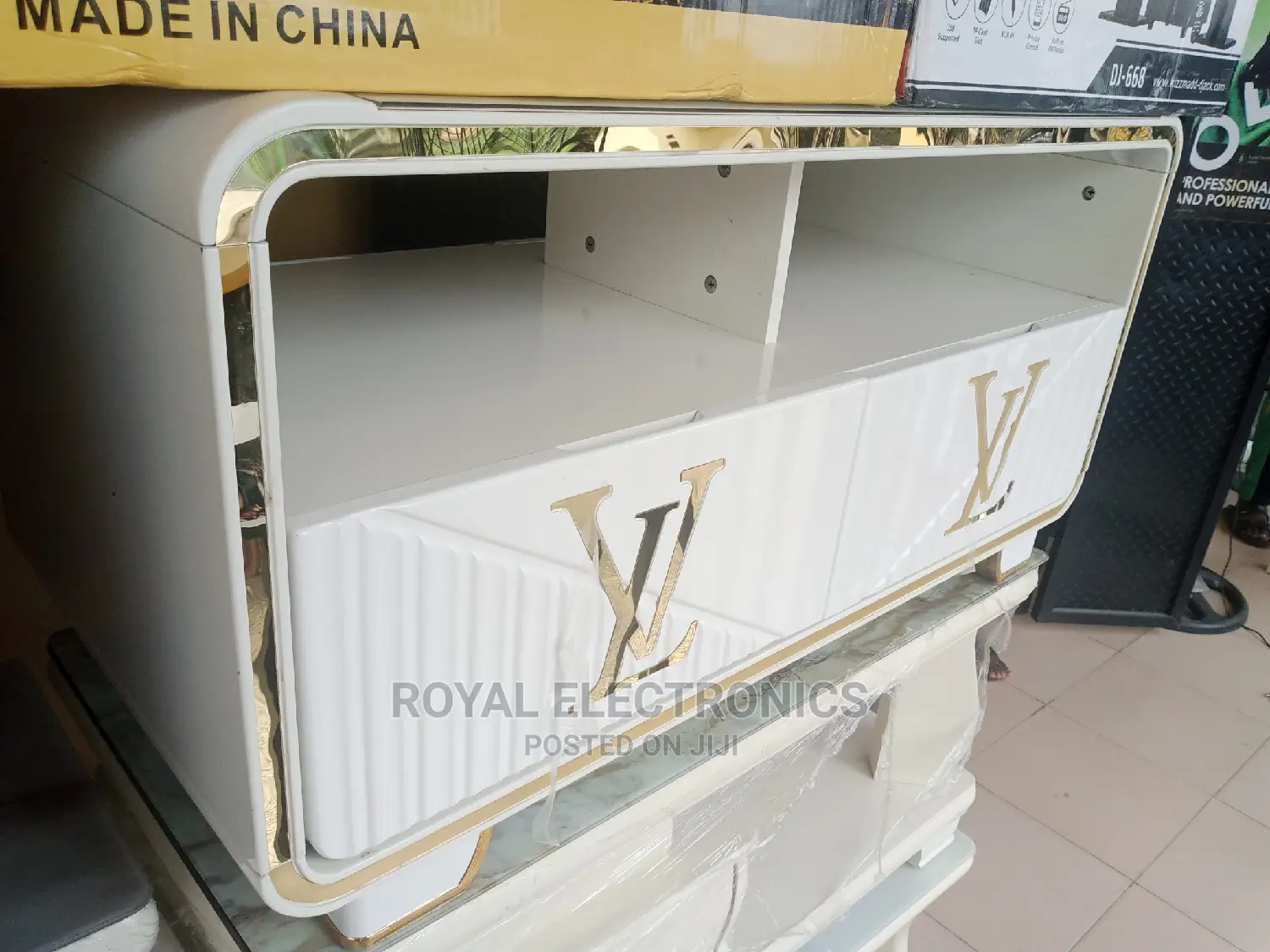 Superior Quality White Lv Center Table With Double Drawer
