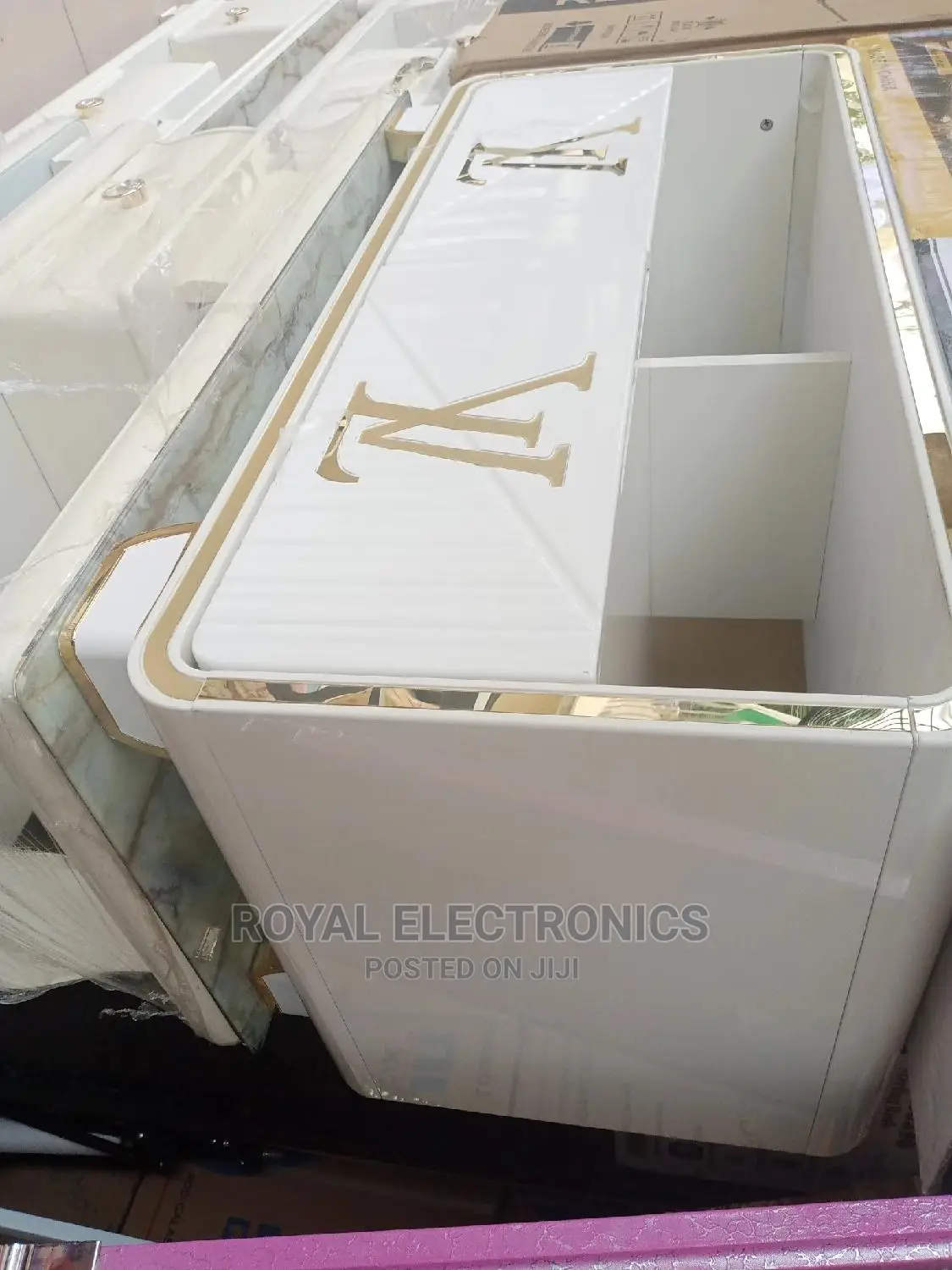 Authentic White LV Center Table With Double Drawer