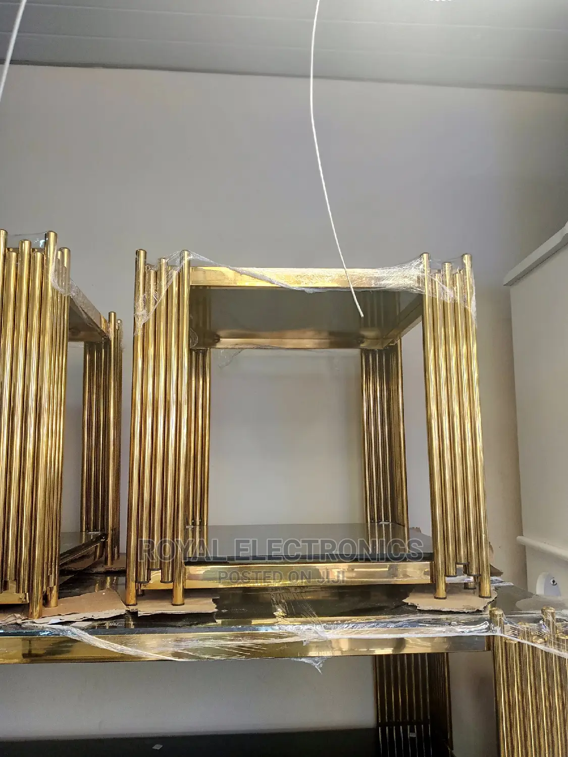 Very New Golden Metal Center Table With 2 Side Stool